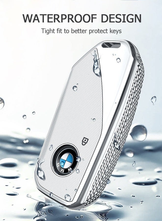 غطاء مفتاح السيارة مع سلسلة مفاتيح، غطاء مفتاح السيارة لسيارات BMW الفئة 3 و5 و7 وX1 وX3 وX5 وX7 وIX وXM U11735i و740Li موديلات 2023 و2024، واقي مفتاح السيارة الذكي عن بعد من BMW، غطاء مفتاح السيارة (أسود) - Image 4