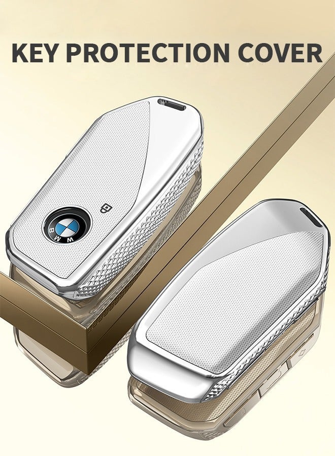 غطاء مفتاح السيارة مع سلسلة مفاتيح، غطاء مفتاح السيارة لسيارات BMW الفئة 3 و5 و7 وX1 وX3 وX5 وX7 وIX وXM U11735i و740Li موديلات 2023 و2024، واقي مفتاح السيارة الذكي عن بعد من BMW، غطاء مفتاح السيارة (أسود) - Image 2