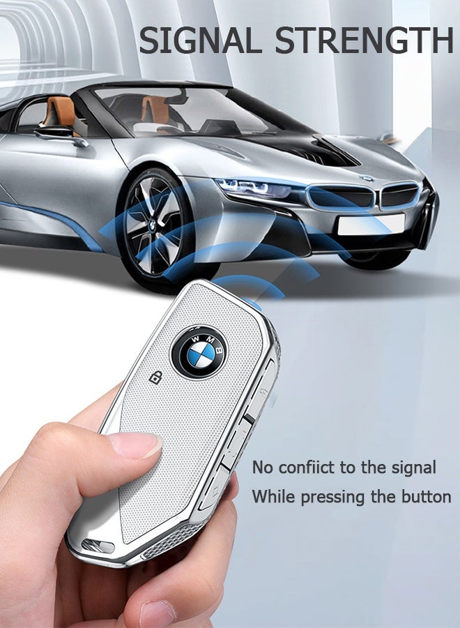 غطاء مفتاح السيارة مع سلسلة مفاتيح، غطاء مفتاح السيارة لسيارات BMW الفئة 3 و5 و7 وX1 وX3 وX5 وX7 وIX وXM U11735i و740Li موديلات 2023 و2024، واقي مفتاح السيارة الذكي عن بعد من BMW، غطاء مفتاح السيارة (أسود) - Image 3
