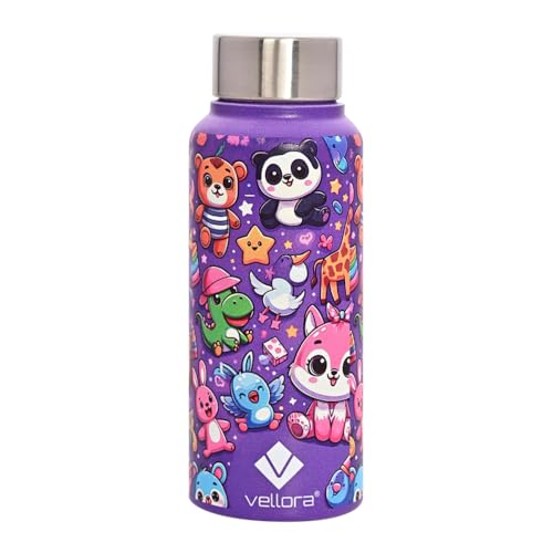 VELLORA Panda Animated Stainless Steel Water Bottle for Kids,School Water Bottle for Kids,Picnic Water Bottle,Sipper Bottle,Leak-Proof Bottle for Kid Travel Girls 500 ml (Purple) - Image 2