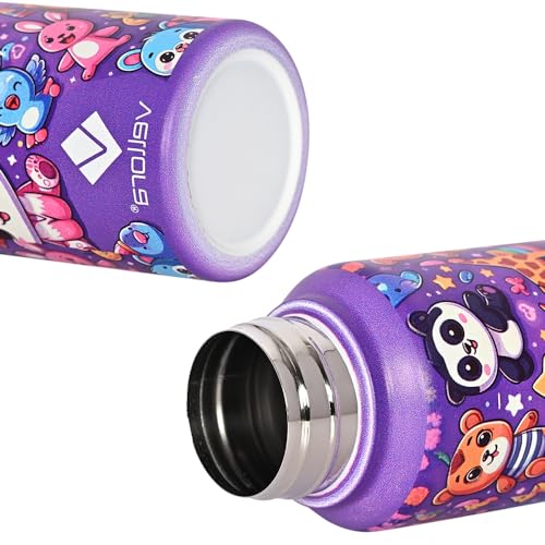 VELLORA Panda Animated Stainless Steel Water Bottle for Kids,School Water Bottle for Kids,Picnic Water Bottle,Sipper Bottle,Leak-Proof Bottle for Kid Travel Girls 500 ml (Purple) - Image 3