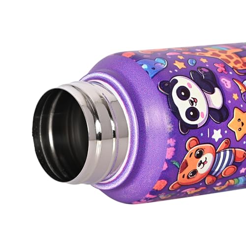 VELLORA Panda Animated Stainless Steel Water Bottle for Kids,School Water Bottle for Kids,Picnic Water Bottle,Sipper Bottle,Leak-Proof Bottle for Kid Travel Girls 500 ml (Purple) - Image 4