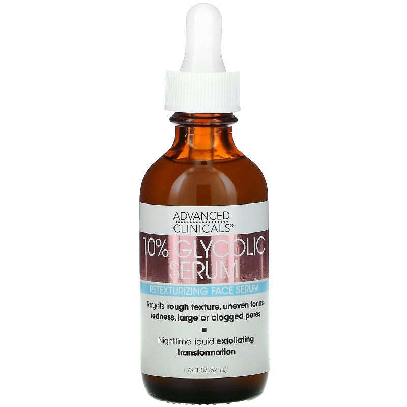Advanced Clinicals Exfoliating 10% Glycolic Acid Serum For Face + Lactic Acid | Facial Exfoliant AHA + Salicylic Acid Serum To Improve Look Of Large Pores, Uneven Skin Tone, & Dark Spots, 1.75 FL Oz - Image 1
