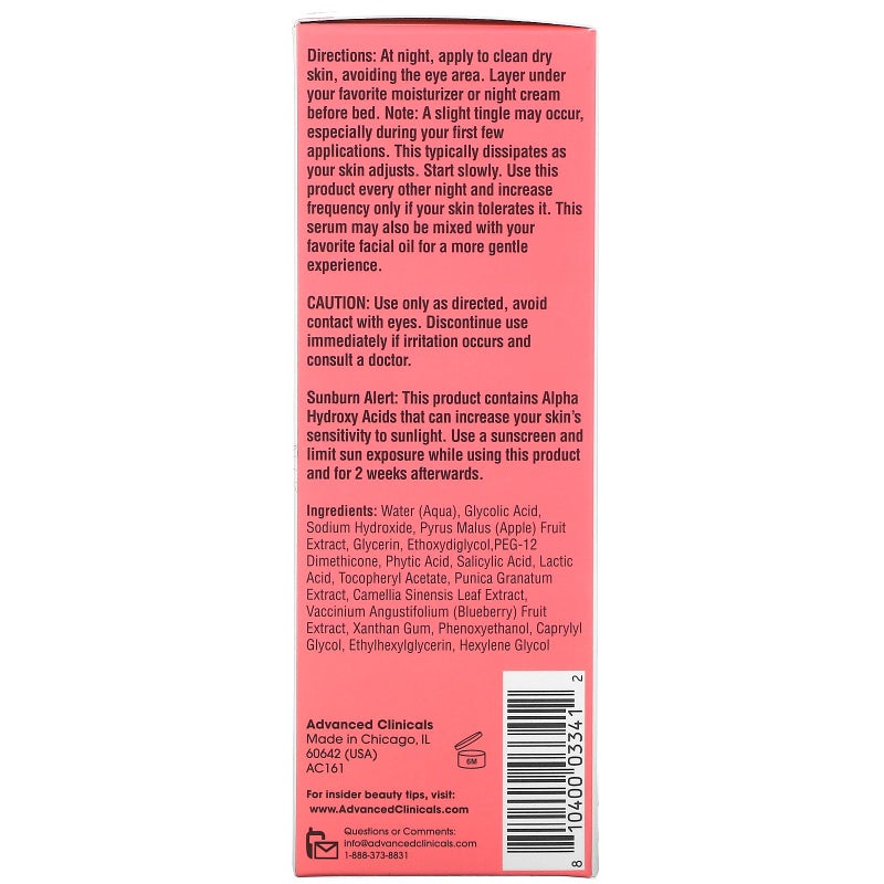 Advanced Clinicals Exfoliating 10% Glycolic Acid Serum For Face + Lactic Acid | Facial Exfoliant AHA + Salicylic Acid Serum To Improve Look Of Large Pores, Uneven Skin Tone, & Dark Spots, 1.75 FL Oz - Image 3