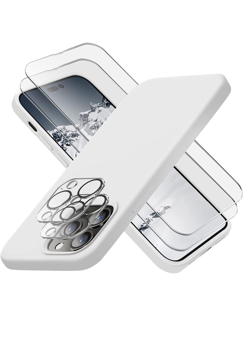 Raxoom Designed for iPhone 14 Pro Max Case, Silicone Phone Case with [2 Screen Protectors] + [2 Camera Lens Protectors] and Soft Anti-Scratch Microfiber Lining Inside, 6.7 inch, White - Image 1