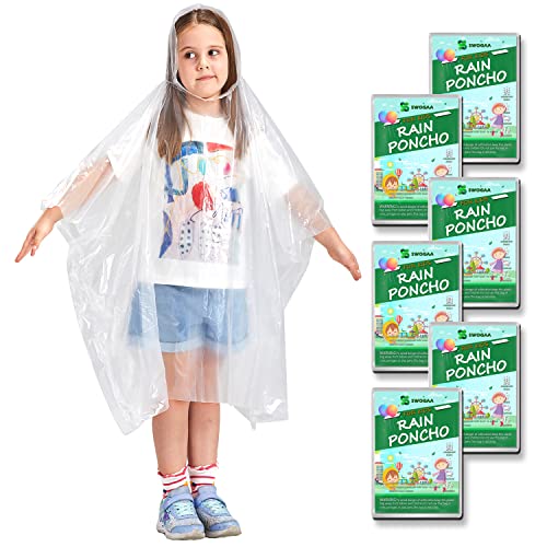 SWOGAA Disposable Rain Ponchos for Kids (6 Pack) -50% Extra Thicker Men or Women Waterproof Emergency Rain Ponchos with Hood - Clear Kids - Image 1