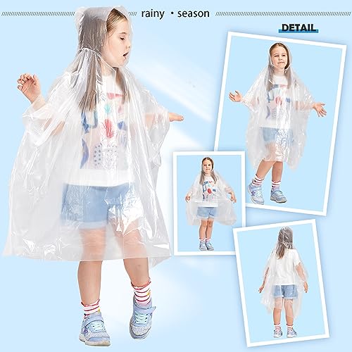 SWOGAA Disposable Rain Ponchos for Kids (6 Pack) -50% Extra Thicker Men or Women Waterproof Emergency Rain Ponchos with Hood - Clear Kids - Image 3