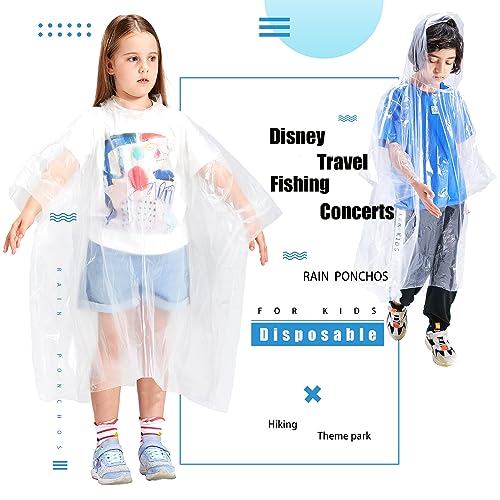 SWOGAA Disposable Rain Ponchos for Kids (6 Pack) -50% Extra Thicker Men or Women Waterproof Emergency Rain Ponchos with Hood - Clear Kids - Image 2