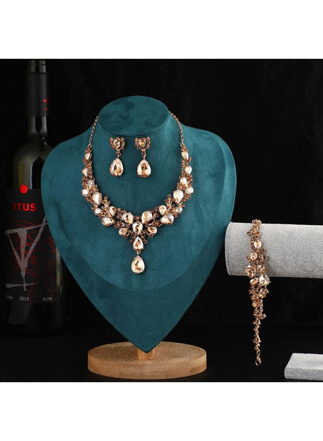 Water Drops Super Flash Rich Bride Necklace Three-piece Set Zircon New Necklace Gem Short Crystal