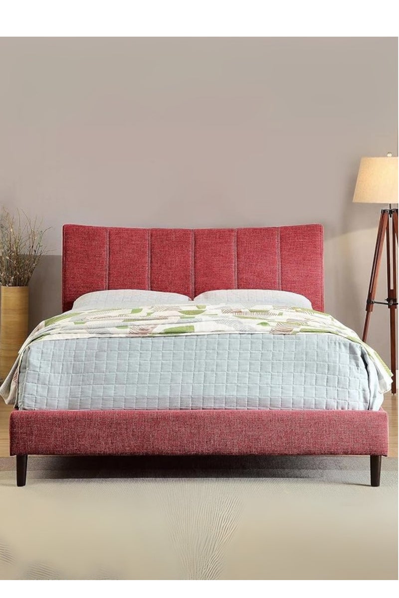 Karnak Modern Upholstered Bed Frame –  Fabric Bed with Padded Headboard, Wooden Legs – Customizable Design for UAE Bedrooms Queen Size 150Cm x 200cm pink