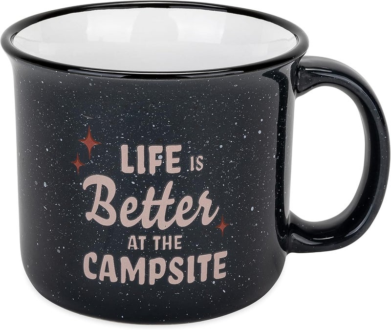Camco Camco Life is Better at the Campsite Ceramic Mug  Microwave and Dishwasher Safe  Dark Speckled Blue Background with Red Retro Stars and Tan Life is Better at the Campsite Design  14 oz 53473 - Image 1