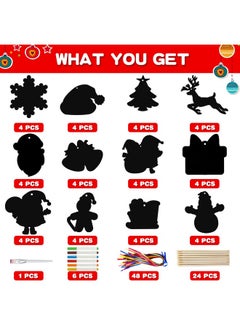 Max Fun Christmas Crafts Scratch Art For Kids, 48Pcs Magic Rainbow Scratch Off Paper Cards, Christmas Ornaments Hanging Art For Kids Party Favors Supplies, Stocking Stuffers Educational Toys  - Image 3