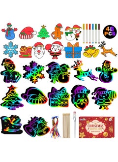 Max Fun Christmas Crafts Scratch Art For Kids, 48Pcs Magic Rainbow Scratch Off Paper Cards, Christmas Ornaments Hanging Art For Kids Party Favors Supplies, Stocking Stuffers Educational Toys  - Image 1