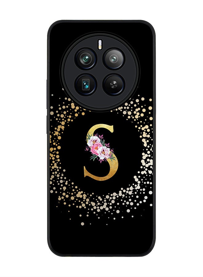 Stylizedd Rugged Black edge case for Realme 12 Pro / Realme 12 Pro Plus 5G, Slim fit Custom Monogram Initial Letter Floral Pattern Alphabet-S (Black) - Image 1