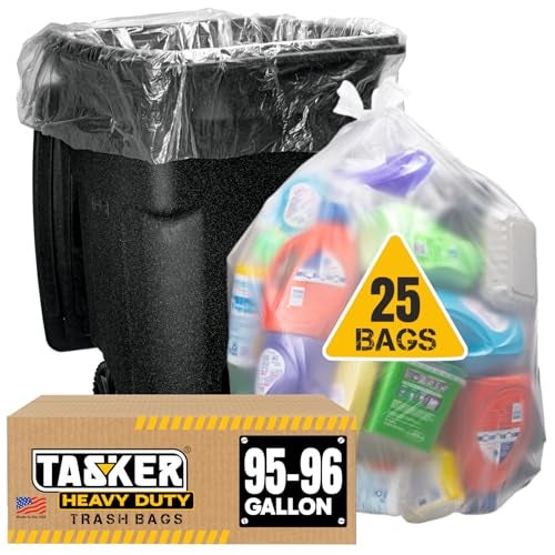 Tasker 95100 Gallon Clear Trash Bags Heavy Duty 25 Bags Extra Large 96 Gallon Trash Bags Large Clear Can Liners Large 90 Gal 95 Gal 96 Gal100 Gallon Heavy Duty Trash Can Liners - Image 2