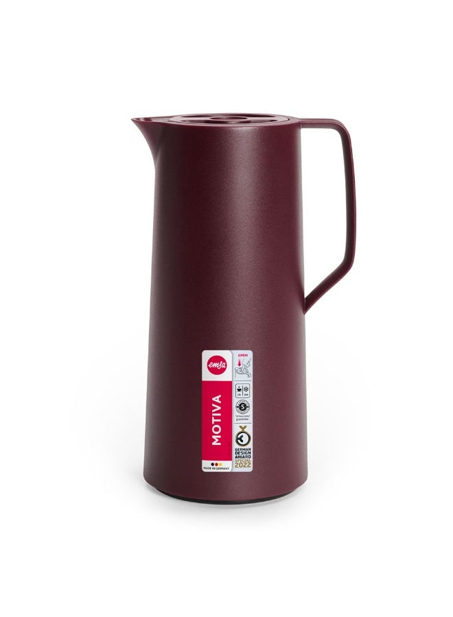 EMSA Motiva Quick Press Vacuum Flask 1L – Red Premium Insulated Thermal Jug for Hot & Cold Beverages – Stylish One-Touch Coffee Flask – Made in Germany - Image 2