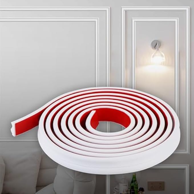 PEEL AND STICK LIGHTWEIGHT TPE CHAIR RAIL, MOLDING TRIM FOR HOME DECORATION & WALL PROTECTION (PAINTABLE WHITE, 3M X 3.2CM) - Image 1