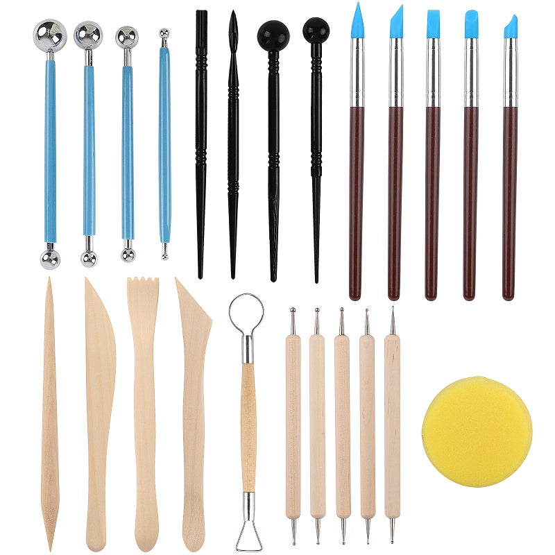 RUBFAC Polymer Clay Tools, Clay Tools Kit, 24pcs Clay Sculpting Tools Set with Stylus and Rock Painting Kit - Air Dry Clay Modeling for Pottery and Sculpture - Image 1