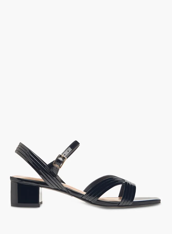 Celeste Women's Textured Strap Sandals with Block Heels and Buckle Closure