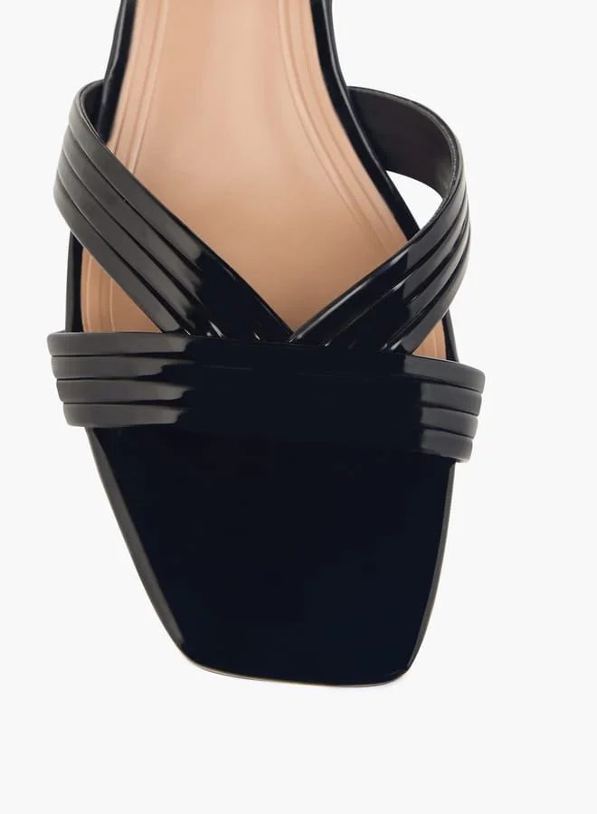 Celeste Women's Textured Strap Sandals with Block Heels and Buckle Closure
