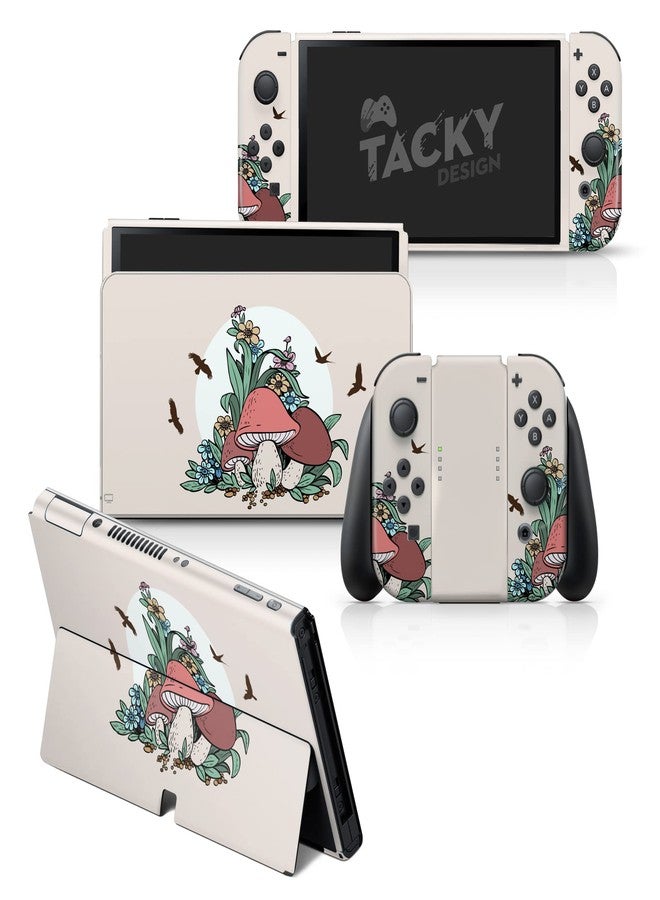 Tacky Design Mushroom Skin Compatible with Nintendo Switch OLED Skin Wrap Cover, Kawaii Beige Color for Switch OLED Stickers, Premium Vinyl 3M Full Wrap Decal (Nintendo Switch OLED (2021)) - Image 1