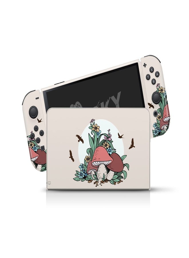 Tacky Design Mushroom Skin Compatible with Nintendo Switch OLED Skin Wrap Cover, Kawaii Beige Color for Switch OLED Stickers, Premium Vinyl 3M Full Wrap Decal (Nintendo Switch OLED (2021)) - Image 3