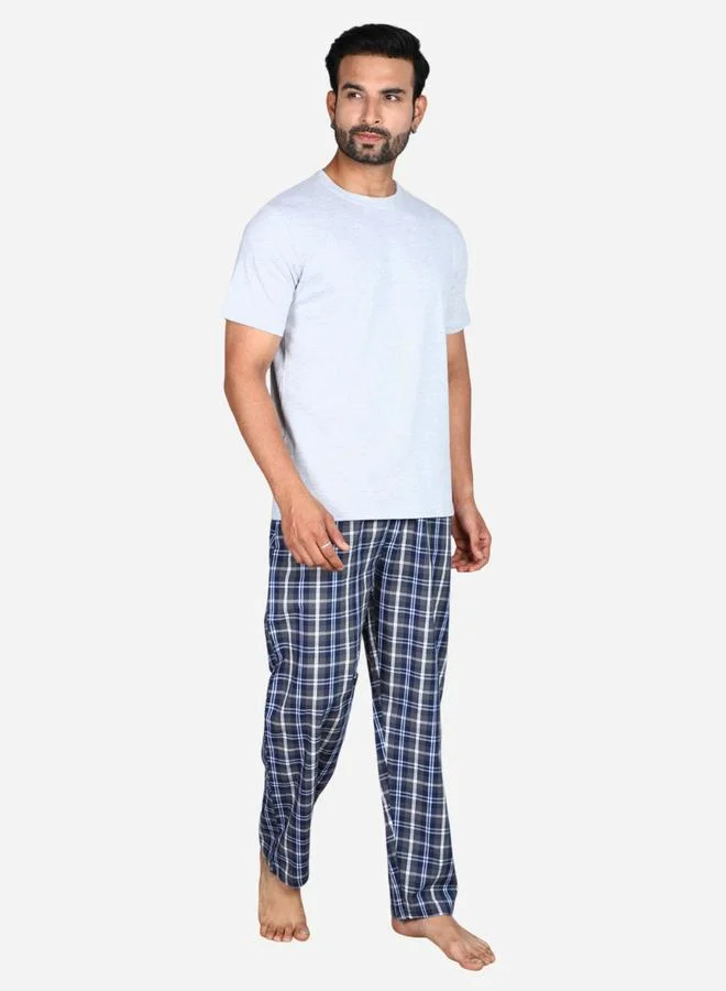 victor and jane Victor and Jane Solid Short Sleeve T-Shirt and Checked Pyjama Set