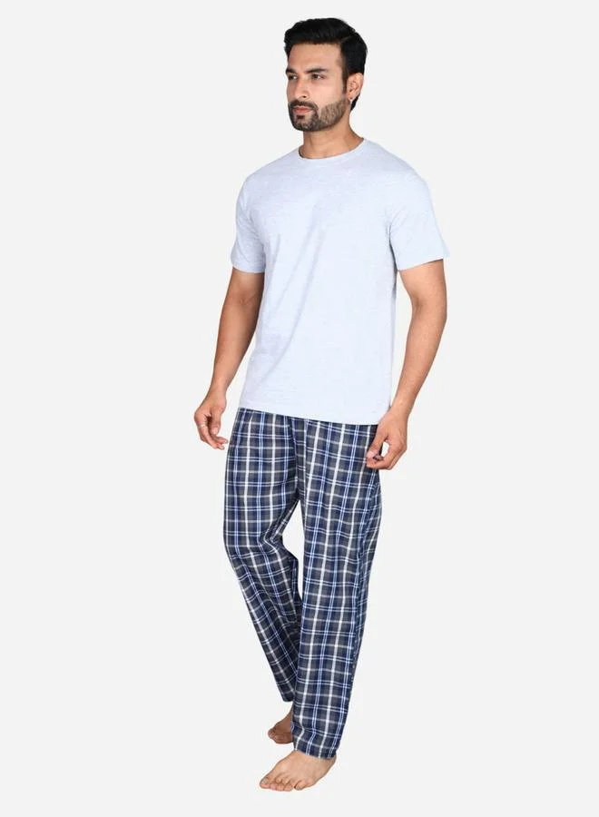 victor and jane Victor and Jane Solid Short Sleeve T-Shirt and Checked Pyjama Set