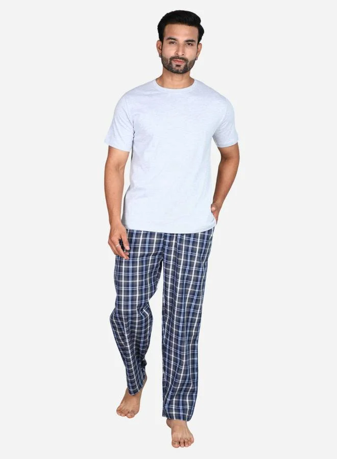 victor and jane Victor and Jane Solid Short Sleeve T-Shirt and Checked Pyjama Set