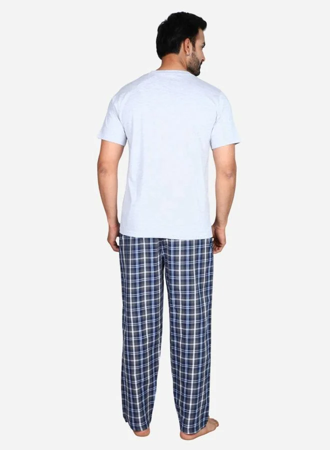 victor and jane Victor and Jane Solid Short Sleeve T-Shirt and Checked Pyjama Set