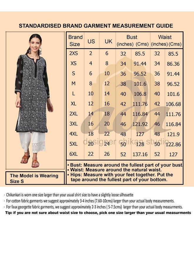 ADA - Ada Hand Embroidered Lucknowi Chikankari Straight Cotton Kurta Kurti for Women A133664 Blue (XL) - Image 1
