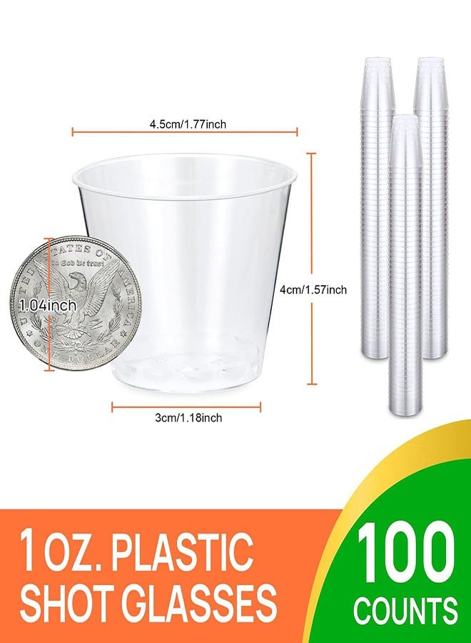 Plastic Shot Glasses, 100pcs Clear Disposable Thickened Shot Cups, 1oz Hard Mini Tasting Container for Party, Wedding, Festival, BBQ, Games, Jelly Cup - Image 2
