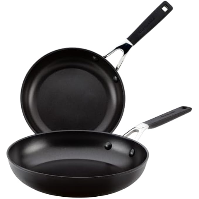 KitchenAid Hard Anodized Nonstick Frying PansSkillet Set 825 Inch And 10 Inch Onyx Black - Image 1