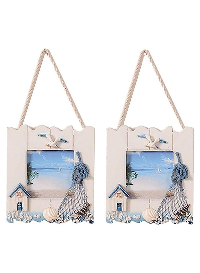 SYOSI 2 Pcs Wooden Beach Picture Frame Seaside Vacational Frames Nautical Photo Frame Standing and Wall Picture Frames Ocean Tropical Photo Frame for Bathroom Kitchen Decor Gift Accessory - Image 1