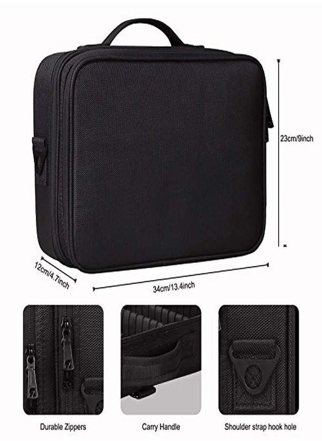 INOVERA (LABEL) - Nylon Professional Travel Cosmetic Makeup Storage Organizer Bag With Adjustable Compartment (Black, Medium (34L X 23B X 12H Cm)) - Image 1