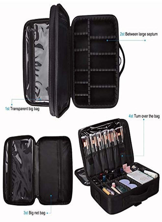 INOVERA (LABEL) - Nylon Professional Travel Cosmetic Makeup Storage Organizer Bag With Adjustable Compartment (Black, Medium (34L X 23B X 12H Cm)) - Image 1