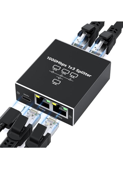 Ethernet Splitter 1 to 3 High Speed 1000Mbps Gigabit RJ45 Splitter Adapter 1 In 3 Out,LAN/Internet Cable Cat 8/7/6/5/5e Network Splitter Switch with USB Power Cable