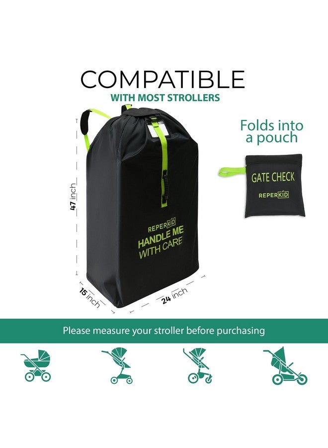 reperkid Large Stroller Bag for Airplane Travel, Black & Green, 47" H x 24" W x 15" D, Fits Most Large, Single, Double, Jogging Strollers - Premium Waterproof Cover, Adjustable Shoulder Straps - Image 3
