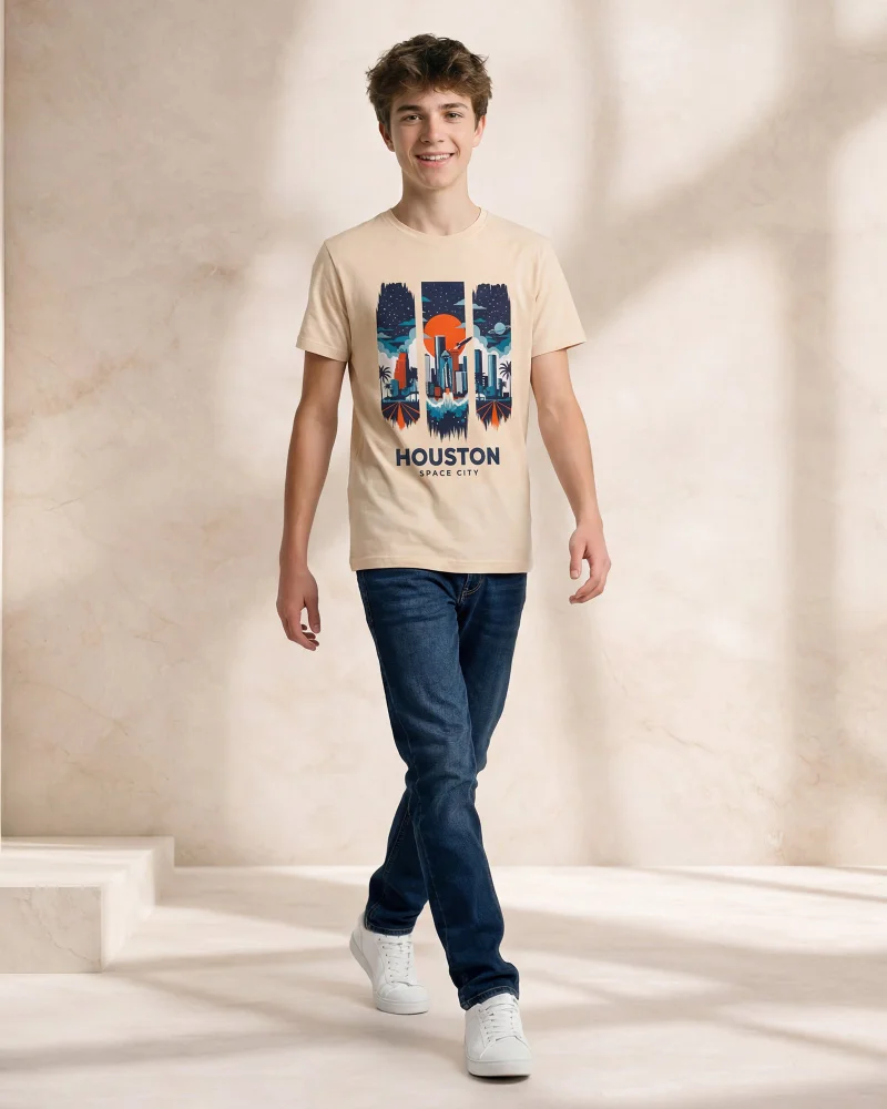 Redtag Senior Boys Beige Printed T-Shirt