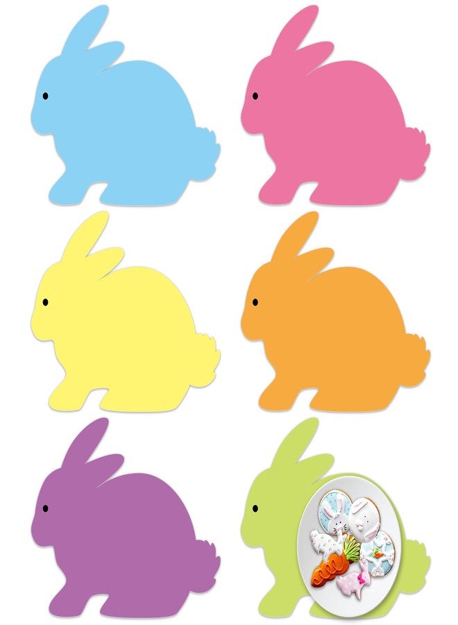 OBUSATT Easter Bunny Placemats Set of 6 Easter Rabbit Plastic Table Mats Purple Blue Yellow Bunnies Shape Washable Table Decoration for Indoor Outdoor Spring Holiday Party Kitchen Dining Accessories - Image 1