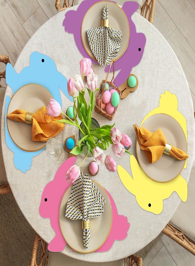 OBUSATT Easter Bunny Placemats Set of 6 Easter Rabbit Plastic Table Mats Purple Blue Yellow Bunnies Shape Washable Table Decoration for Indoor Outdoor Spring Holiday Party Kitchen Dining Accessories - Image 4