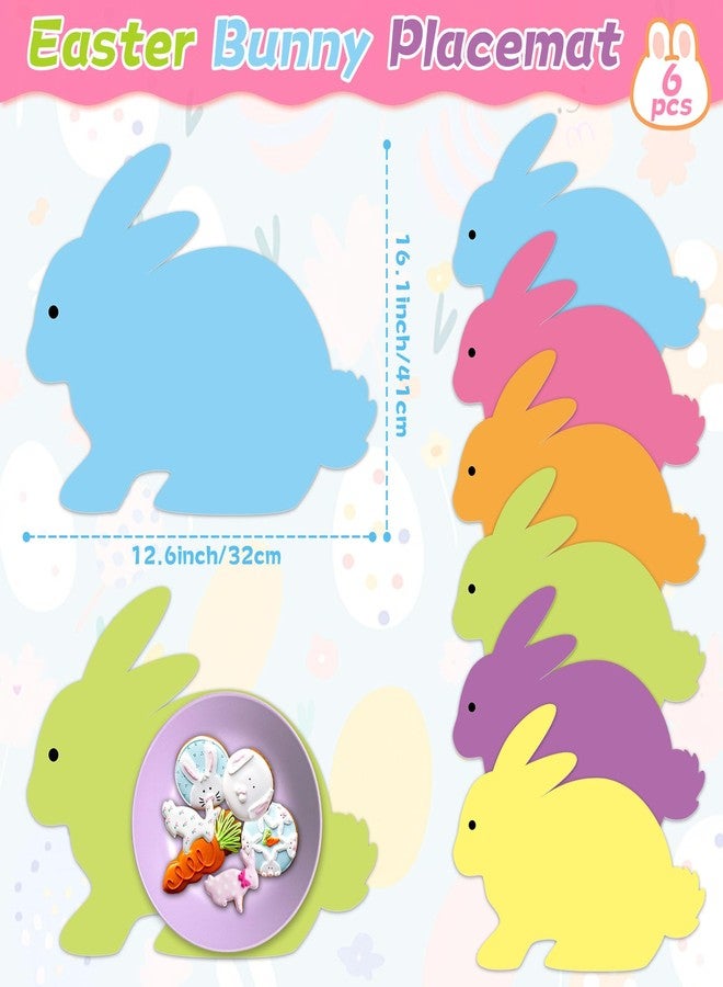 OBUSATT Easter Bunny Placemats Set of 6 Easter Rabbit Plastic Table Mats Purple Blue Yellow Bunnies Shape Washable Table Decoration for Indoor Outdoor Spring Holiday Party Kitchen Dining Accessories - Image 2