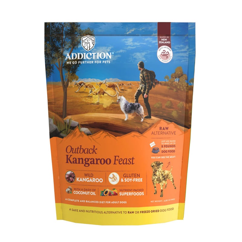 Addiction Outback Kangaroo Feast Air-Dried Grain-Free Dog Food â€“ Complete Meal or Topper with Natural Ingredients for Digestive and Skin & Coat Health, 2lb - Image 1