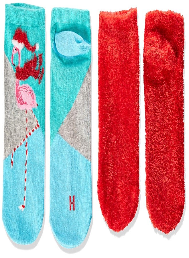 HUE مجموعة جوارب نسائية قصيرة من Hue، عبوة هدايا تحتوي على زوجين، لون أحمر ناري/فلامنغو، مقاس واحد - Image 3