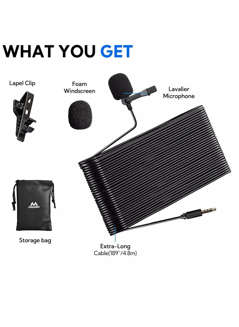 MOURIV - CM205 Ultimate Lavalier Microphone for Bloggers and Vloggers Lapel Mic Clip-on Omnidirectional Condenser Compatible with iPhone Ipad Samsung Android Windows Smartphones - Image 1
