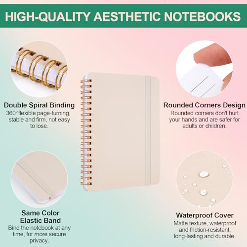 Utron 3 PCS Small Spiral Notebook 5x7, Notebooks for Note Taking, Beige Spiral Journal Notebook, Work Notebook Small Notebooks 5x7 with Strap, Cute Notebooks for Women 70 Sheets/Note Books - Image 3