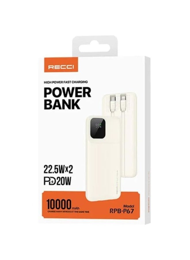 Recci RPB-P67 10,000mAh Power Bank with 22.5W SuperCharge / 20W PD, Built-in Lightning and Type-C Cables, Digital Display - Image 2