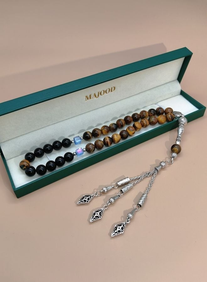 MAJOOD Original Design/33 Natural Agate And Natural Tiger Eye Stone Prayer Beads/Tasbih/10 mm - Image 4