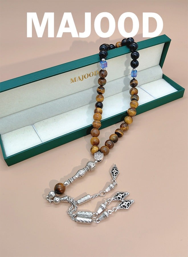 MAJOOD Original Design/33 Natural Agate And Natural Tiger Eye Stone Prayer Beads/Tasbih/10 mm - Image 3
