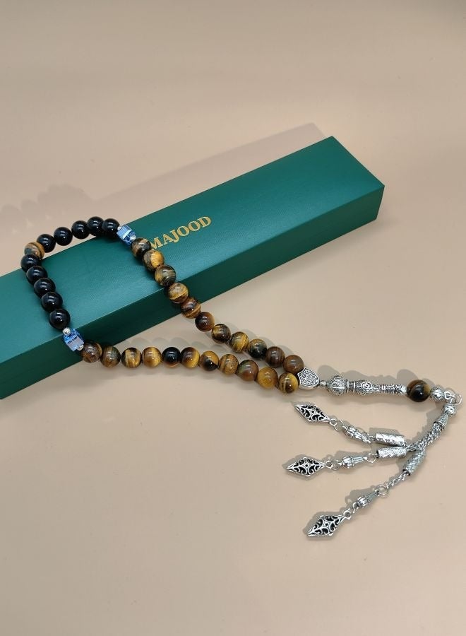 MAJOOD Original Design/33 Natural Agate And Natural Tiger Eye Stone Prayer Beads/Tasbih/10 mm - Image 5